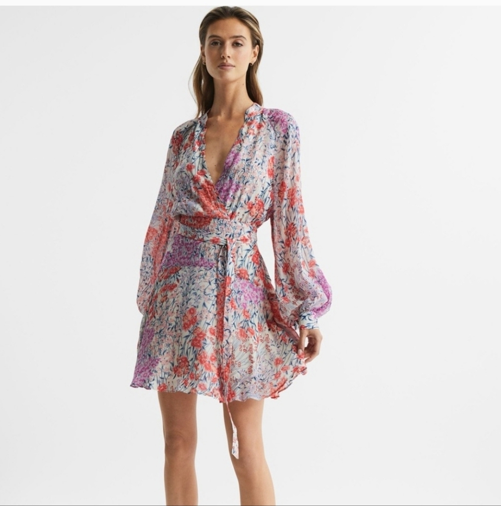 Reiss Kiera Floral Long Sleeve Dress Size 10